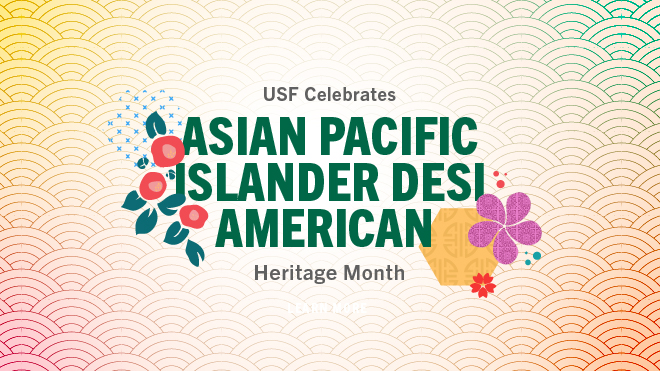 colorful floral design with Asian Pacific Islander Desi American Heritage Month  logo